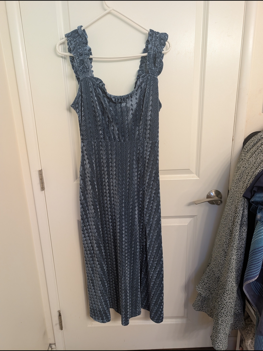 Cider Dusty Blue Textured Ruffled Strap Dress NWY